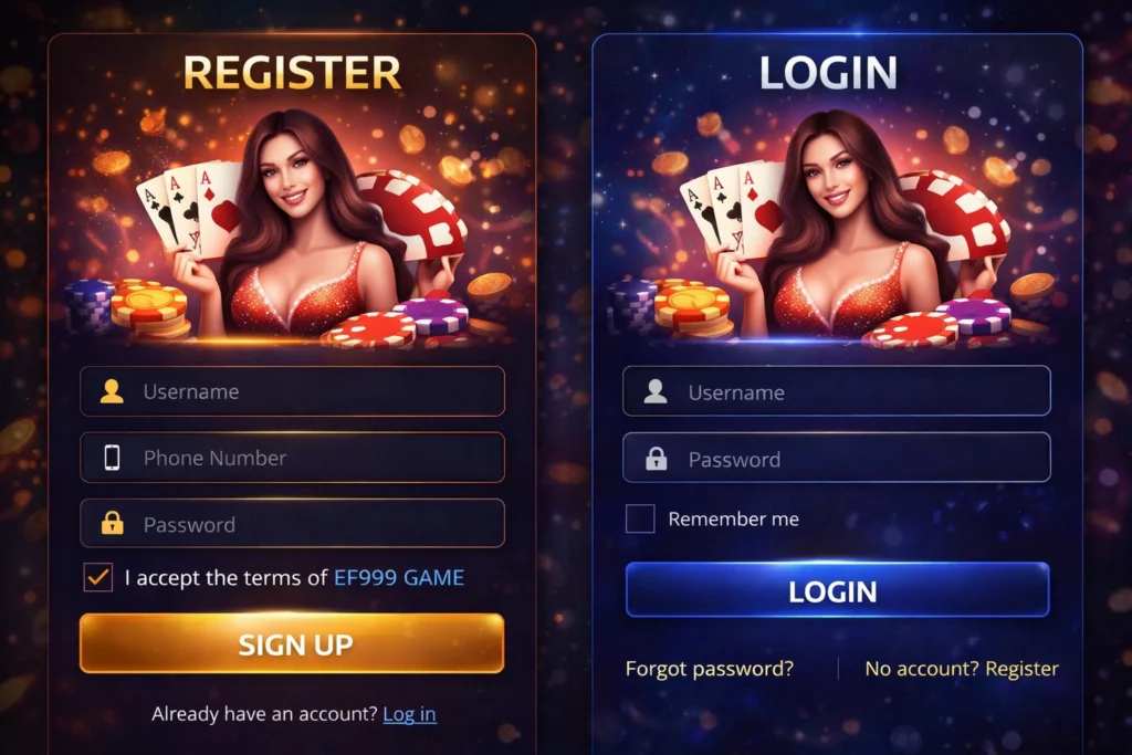 EF999 Game register and login image