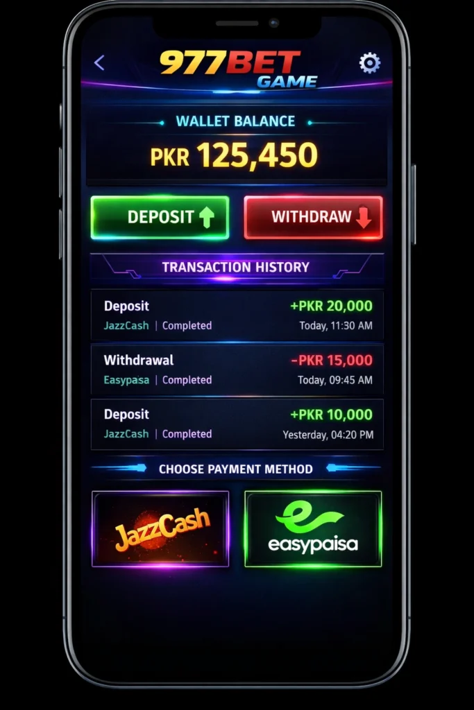 977Bet Game deposit and withdrawal section image