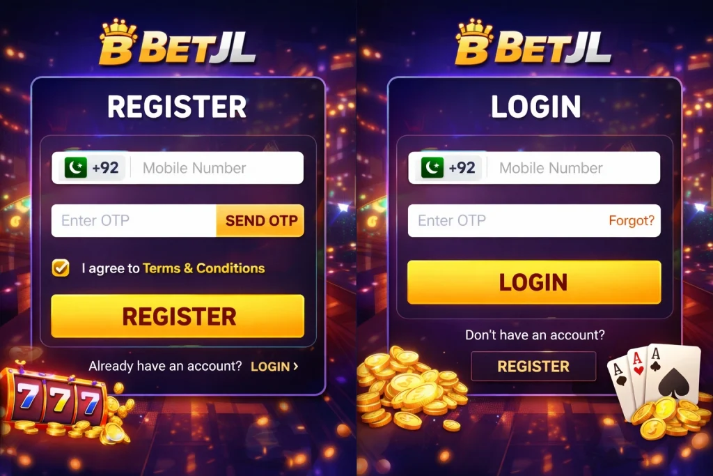 BETJL Gameregister and login image