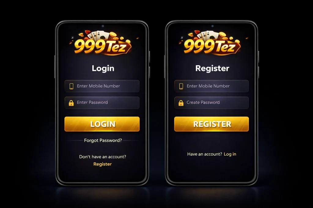 999Tez Game register and login section image