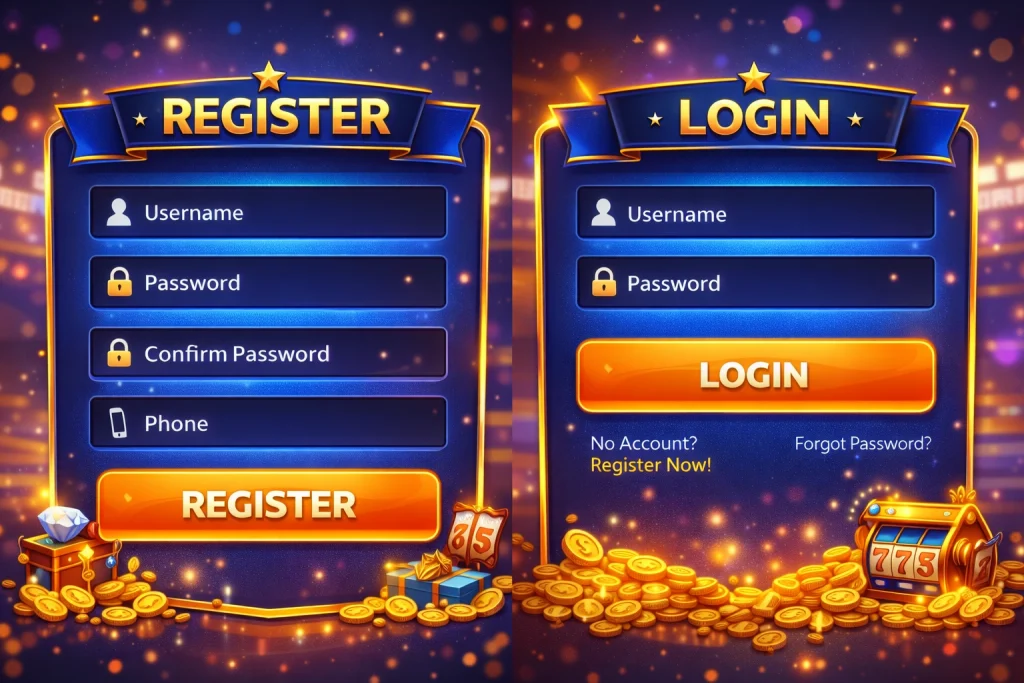 RQ789 Game Register and login section image