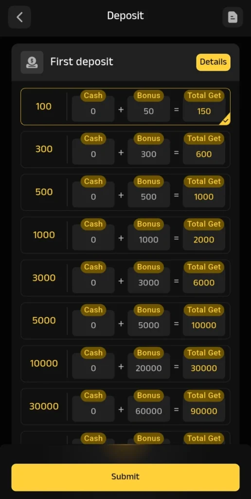 WDPAK 777 Game deposit screen