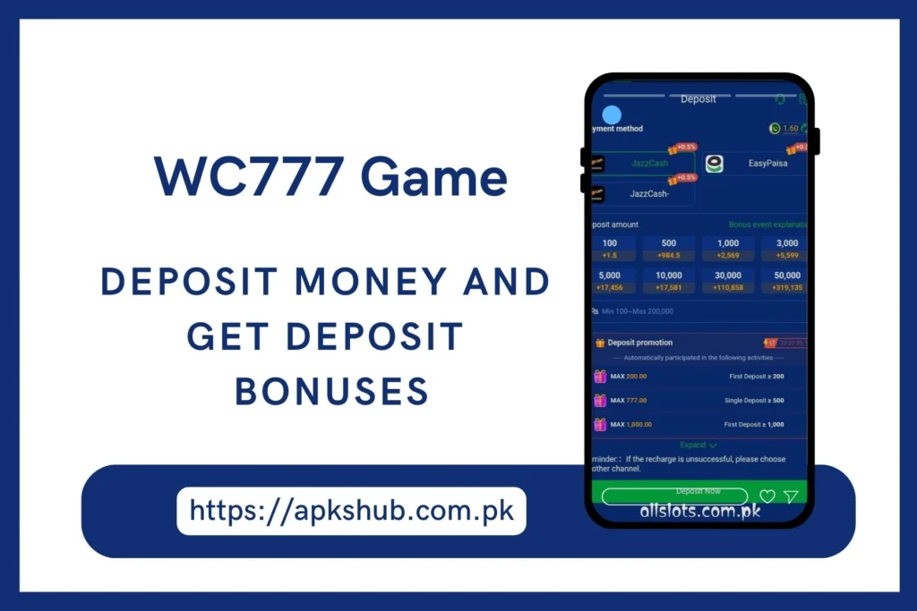 WC777 Game Deposit Section Image