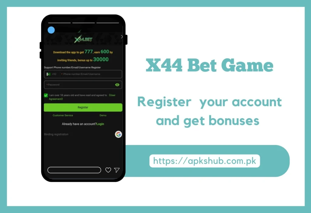 Register section image of X44 Bet Game