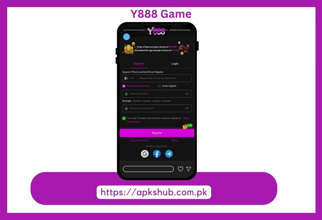 Registerface of Y888 Game