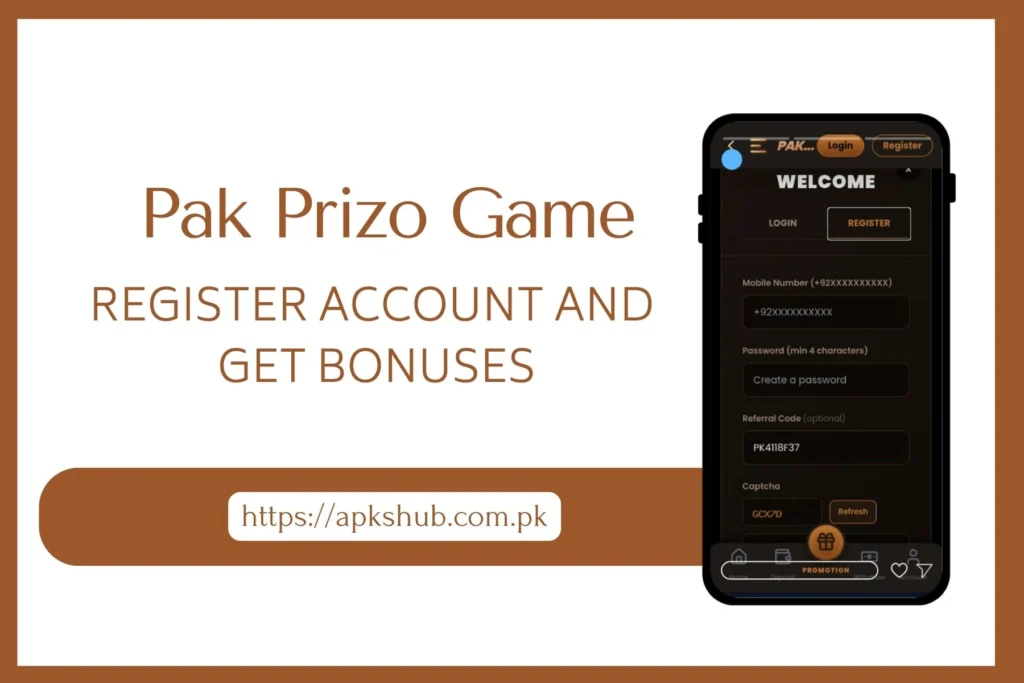 Register page Image of Pak Prizo Game