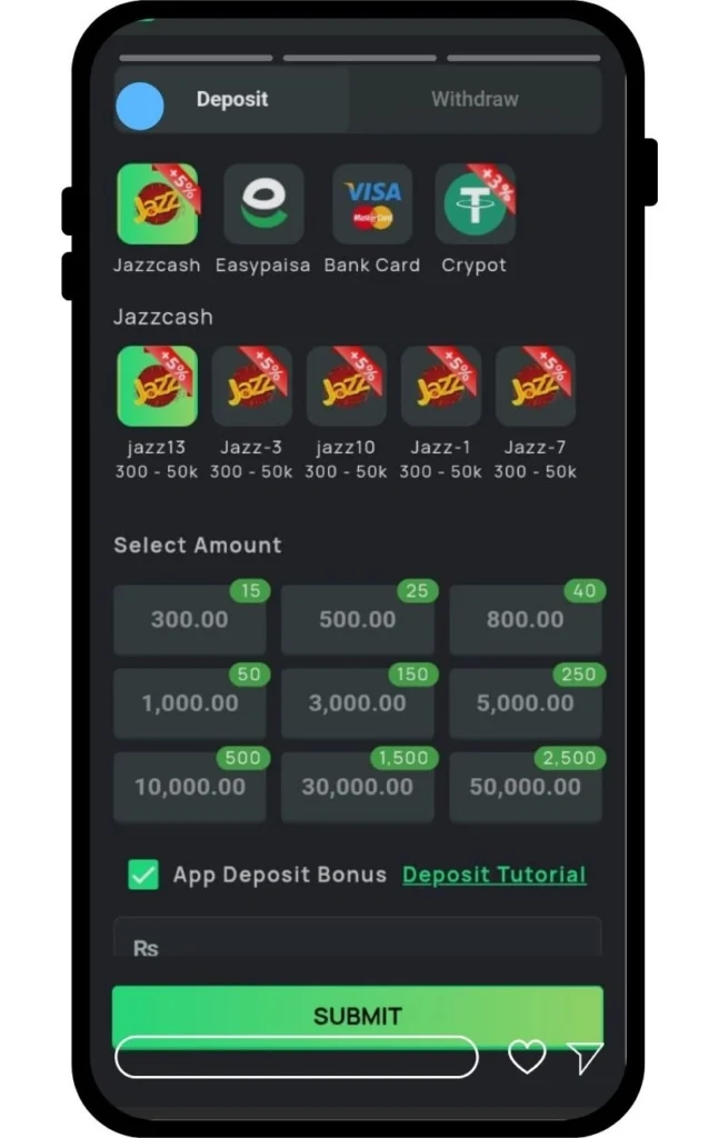 B9 Game Deposit Section Screenshot