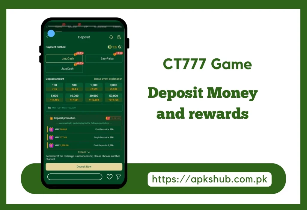 CT777 Game Deposit section Image