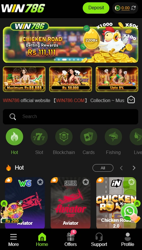 Win786 Game interface screenshot
