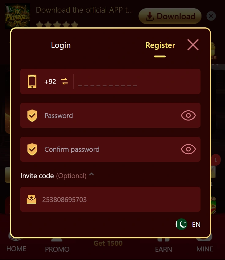 PK Mega Game login