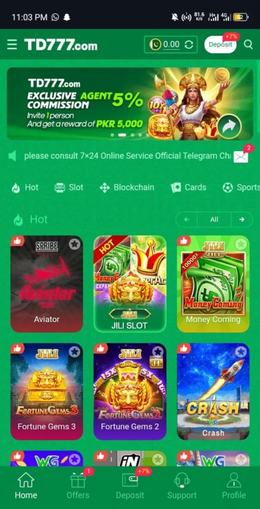 TD777 Game Interface Screenshot