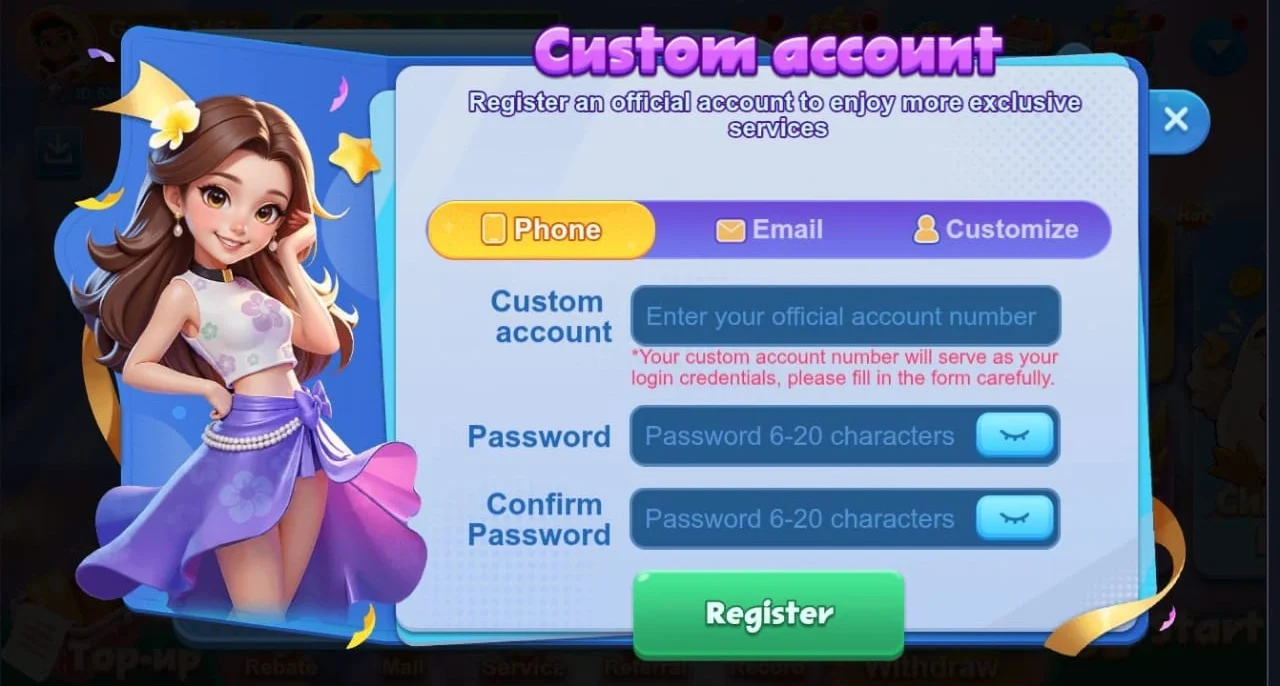 Register page image of Pak75 Game