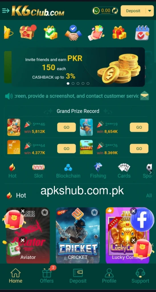 K6 Club Game Interface Screenshot