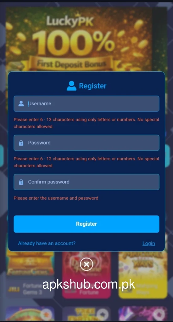 LuckyPk Game Register Page Image