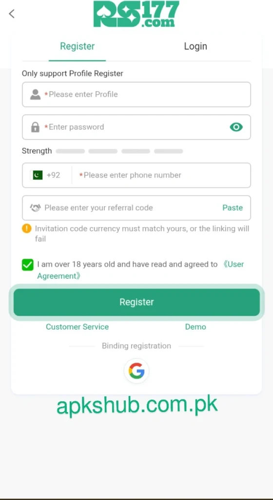Register section image of RS177 Game