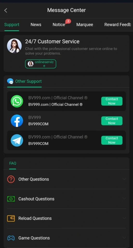 Customer support Page image