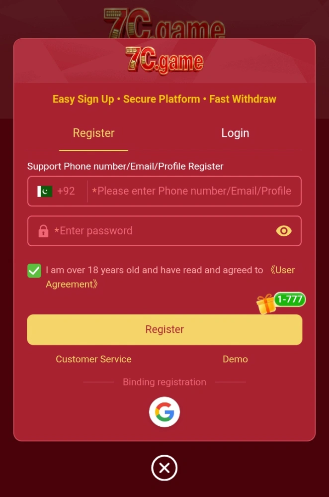 7C Game Register section
