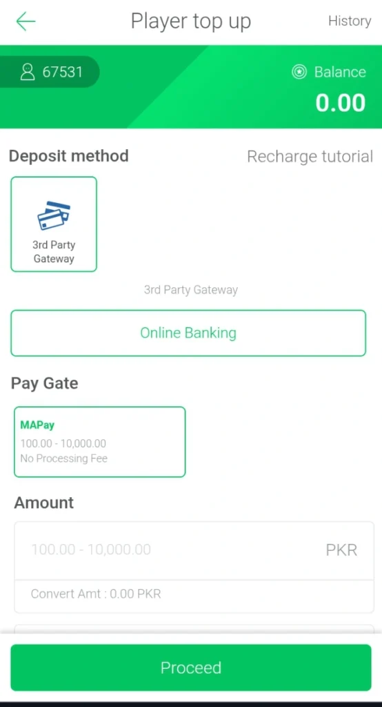 LuckBet7 Game deposit section