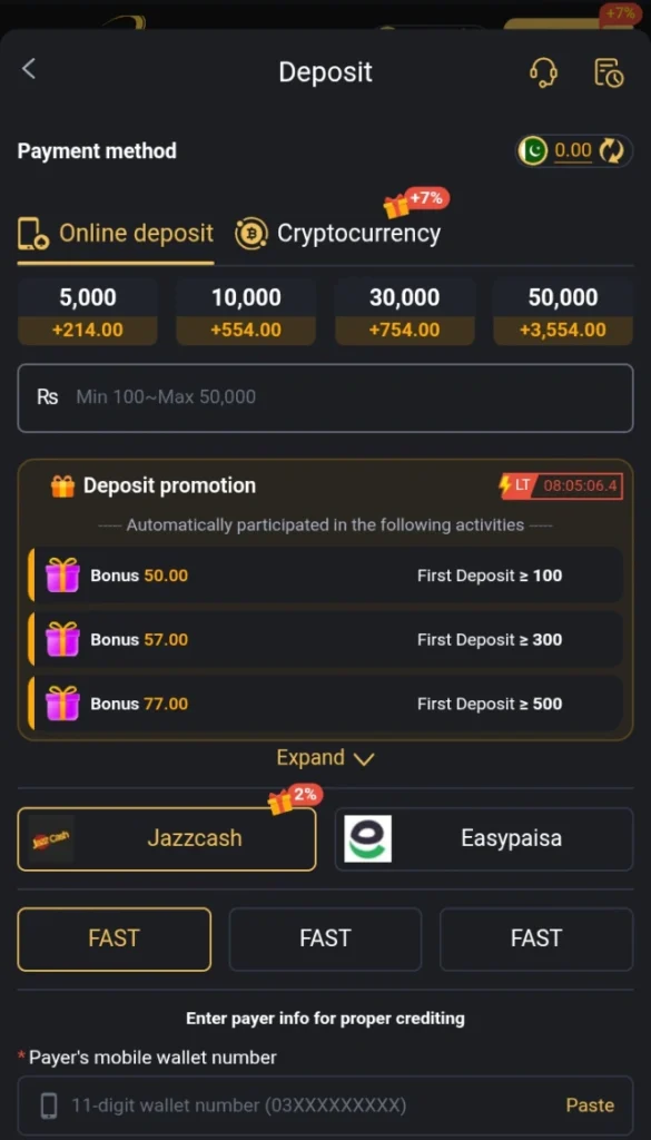 Six177 Game Deposit section image