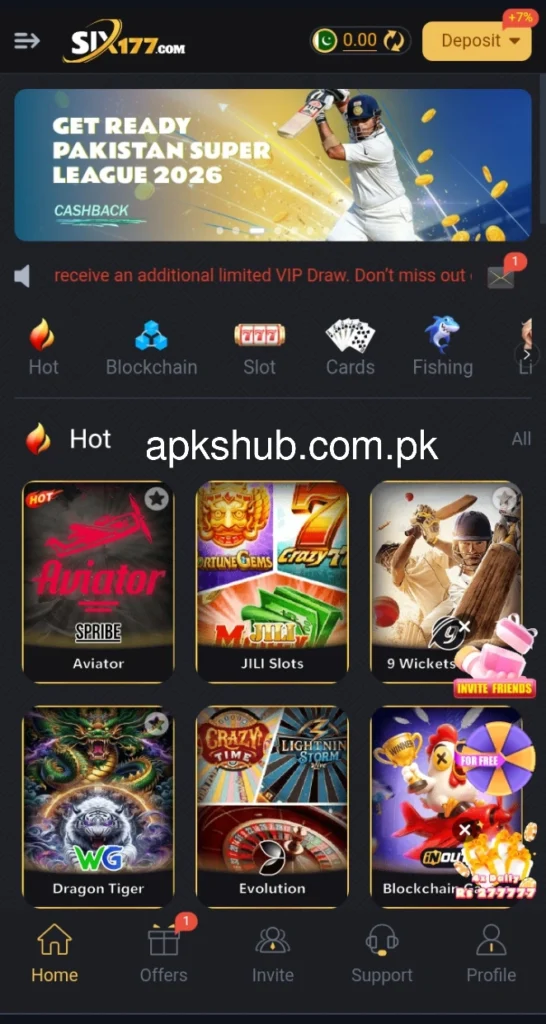 Six177 Game interface screenshot