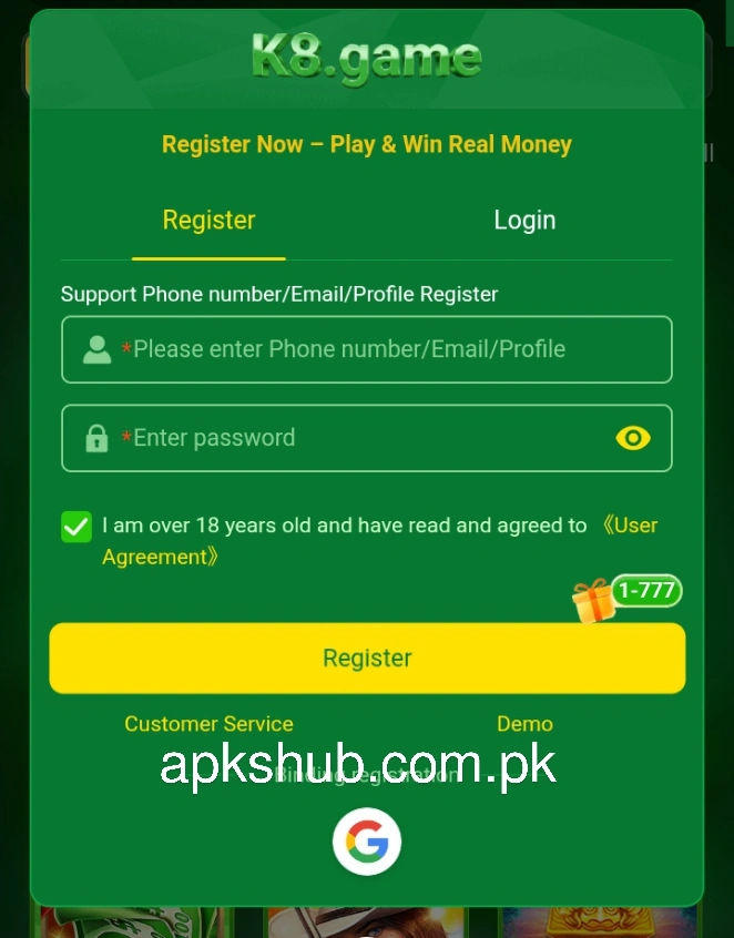 K8 Game Regisetr section image