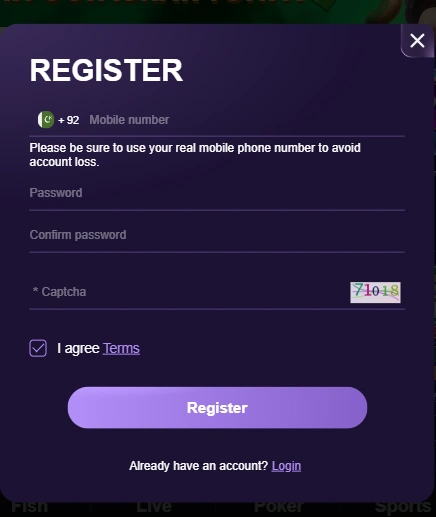 PKRSpin Game register section image