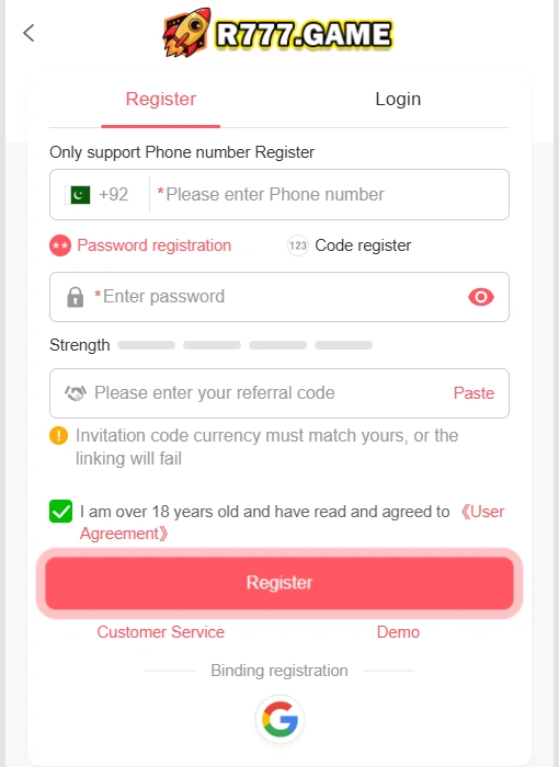 R777 Game Register section image