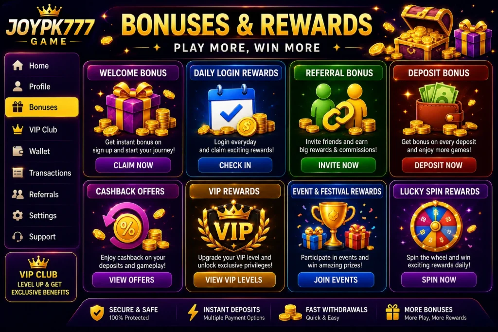 JoyPk777 Game bonuses image